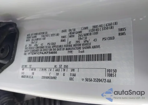 2018 Ford F-150 Xlt from USA, damaged, VIN 1FTEW1CP4JKF54666